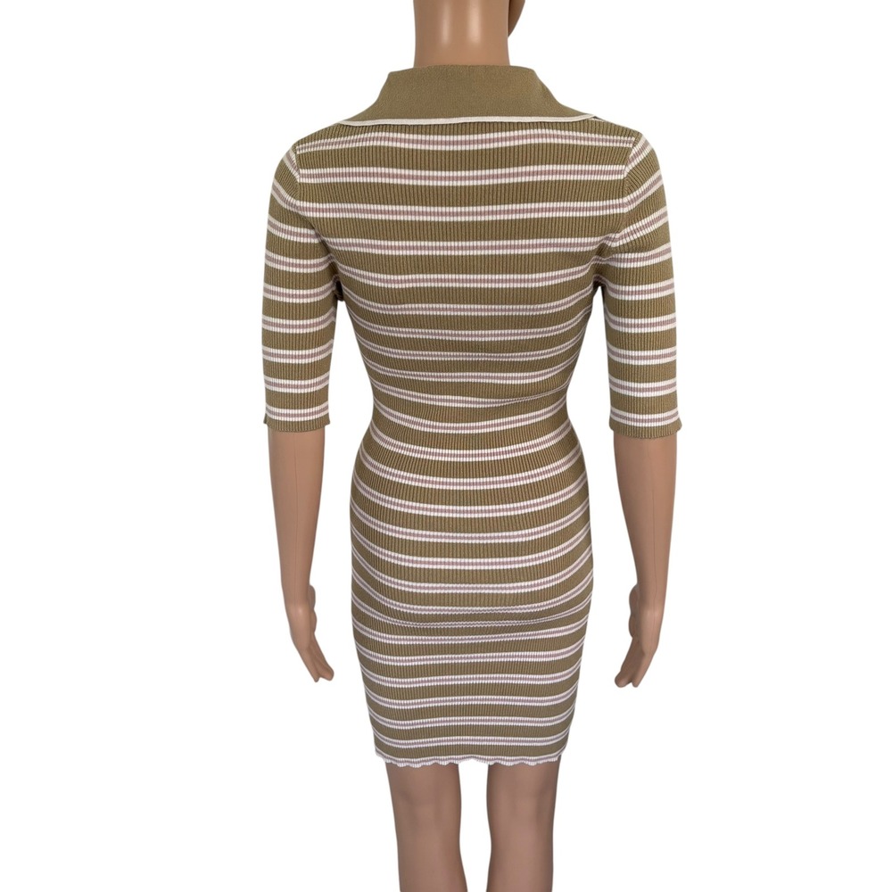 Favorite Daughter Green Striped Ribbed Polo Mini Dress V-Neck Short Sleeve M - Picture 5 of 8